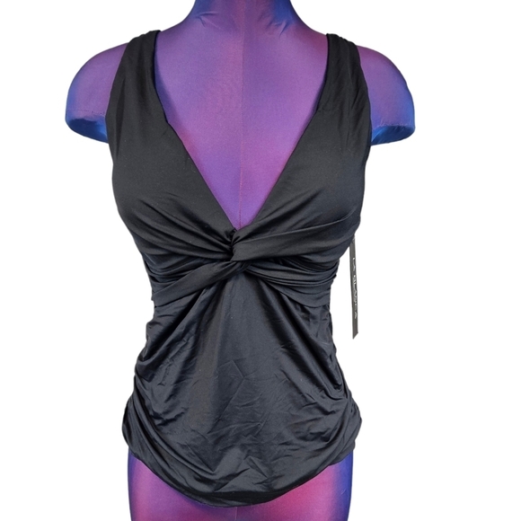 NWT La Blanca Black Island Goddess Over The Shoulder Twist Front Tankini Top P31 - Picture 1 of 8